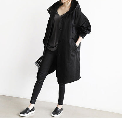 Women's Hooded Long Windbreaker with Buttons (photo 15)