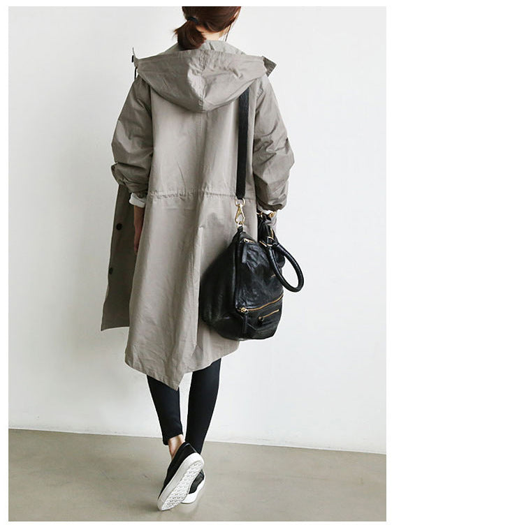 Women's Hooded Long Windbreaker with Buttons (photo 5)