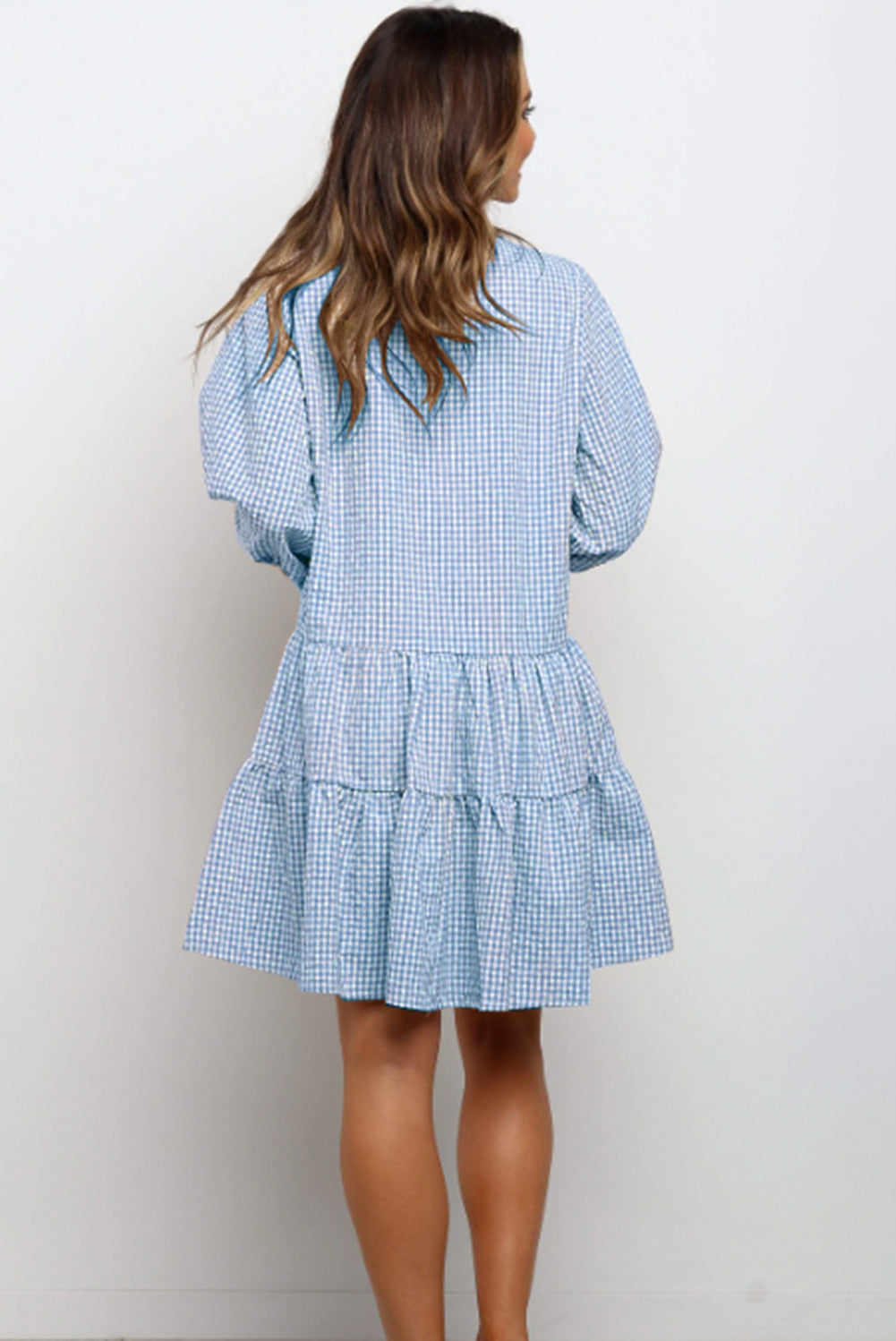 Women's Plaid Ruffle V-Neck Button Dress (photo 5)