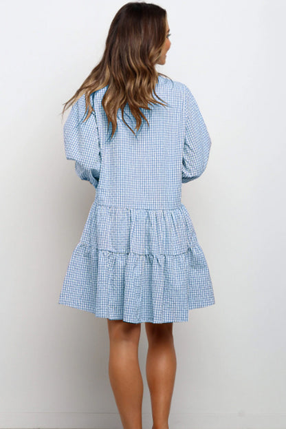 Women's Plaid Ruffle V-Neck Button Dress (photo 5)