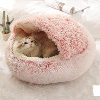 2-in-1 Round Plush Pet Bed for Dogs and Cats