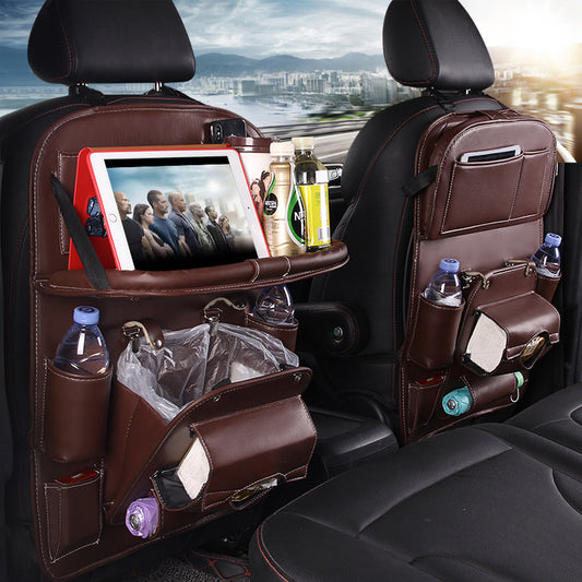 PU Leather Car Seat Back Organizer with Tissue Box