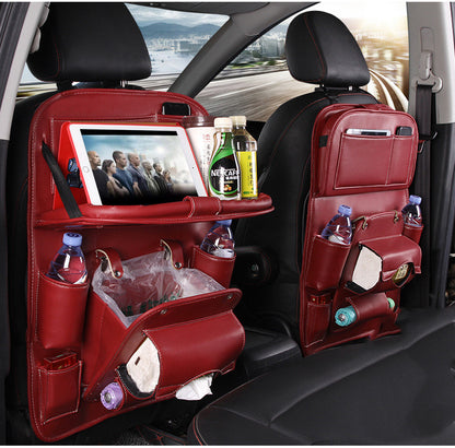 PU Leather Car Seat Back Organizer with Tissue Box (photo 2)