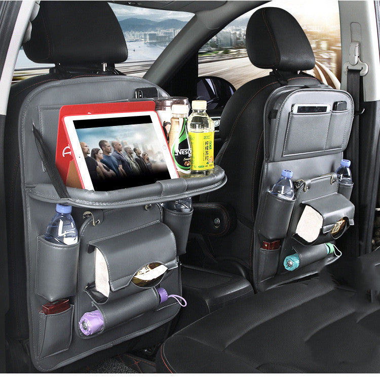 PU Leather Car Seat Back Organizer with Tissue Box (photo 3)