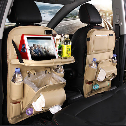 PU Leather Car Seat Back Organizer with Tissue Box (photo 4)