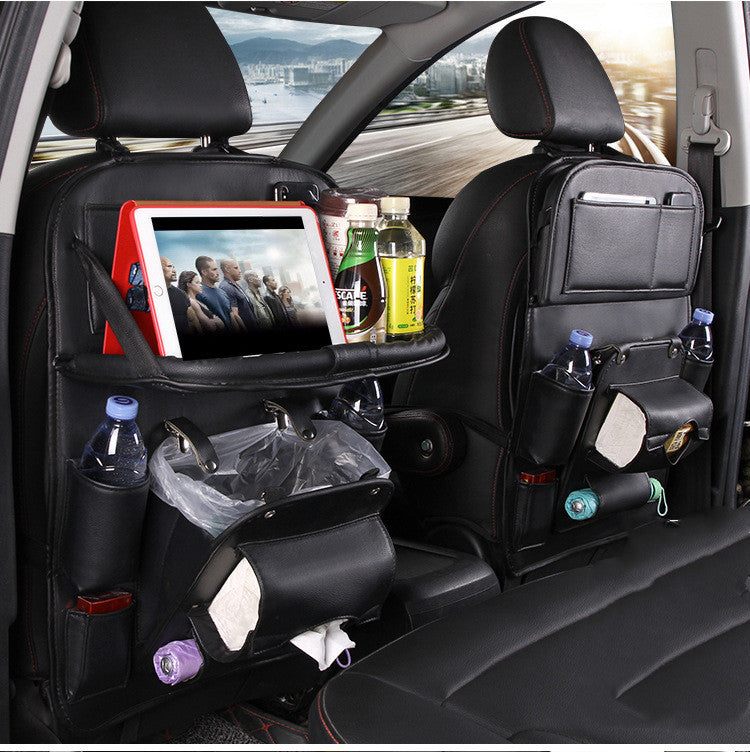 PU Leather Car Seat Back Organizer with Tissue Box (photo 5)