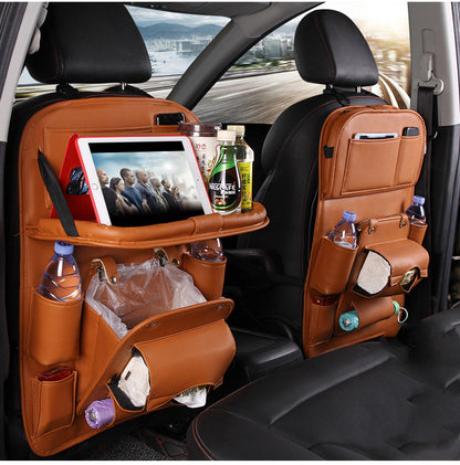 PU Leather Car Seat Back Organizer with Tissue Box (photo 6)
