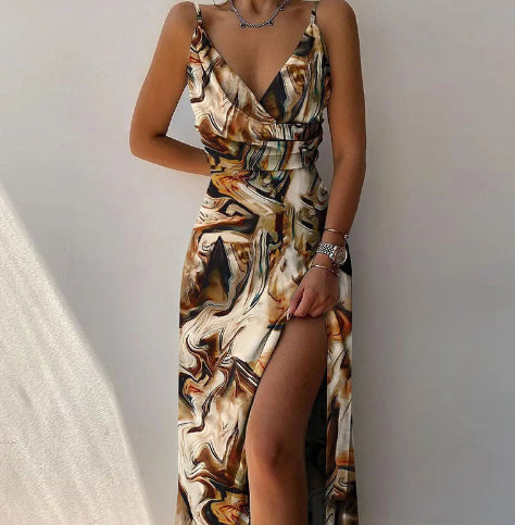 Women's V-Neck Strappy Midi Dress with Slit (photo 14)