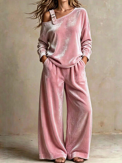 Women's Off-Shoulder Velvet Two-Piece Set with Pants (photo 6)