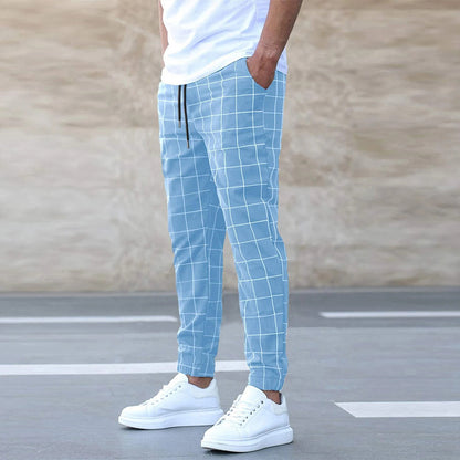 Men's Plaid Drawstring Straight Pants (photo 5)