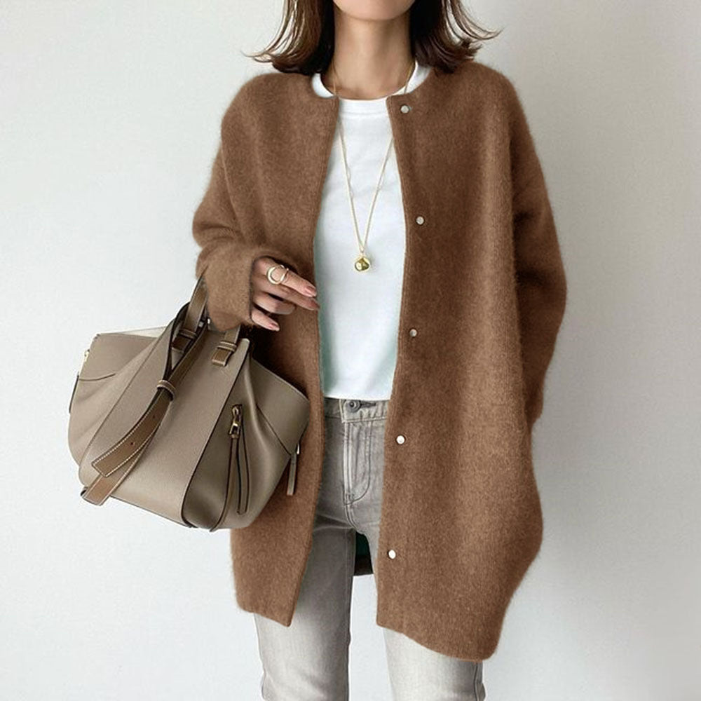 Women's Loose Round-Neck Knit Cardigan Coat (photo 3)