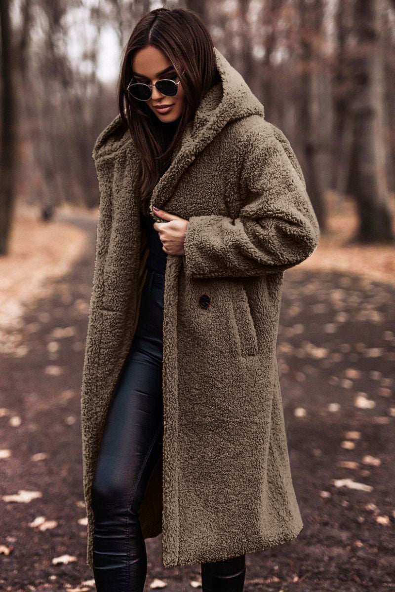 Women's Long Hooded Faux Fleece Teddy Coat (photo 10)