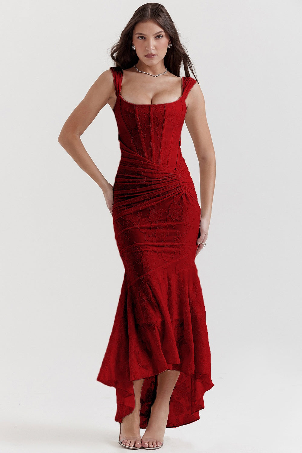 Women's Strapless Ruched Bodycon Maxi Dress (photo 15)