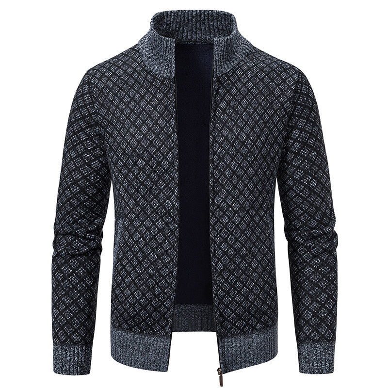 Men's Plaid Knit Zip-Up Cardigan Sweater (photo 5)