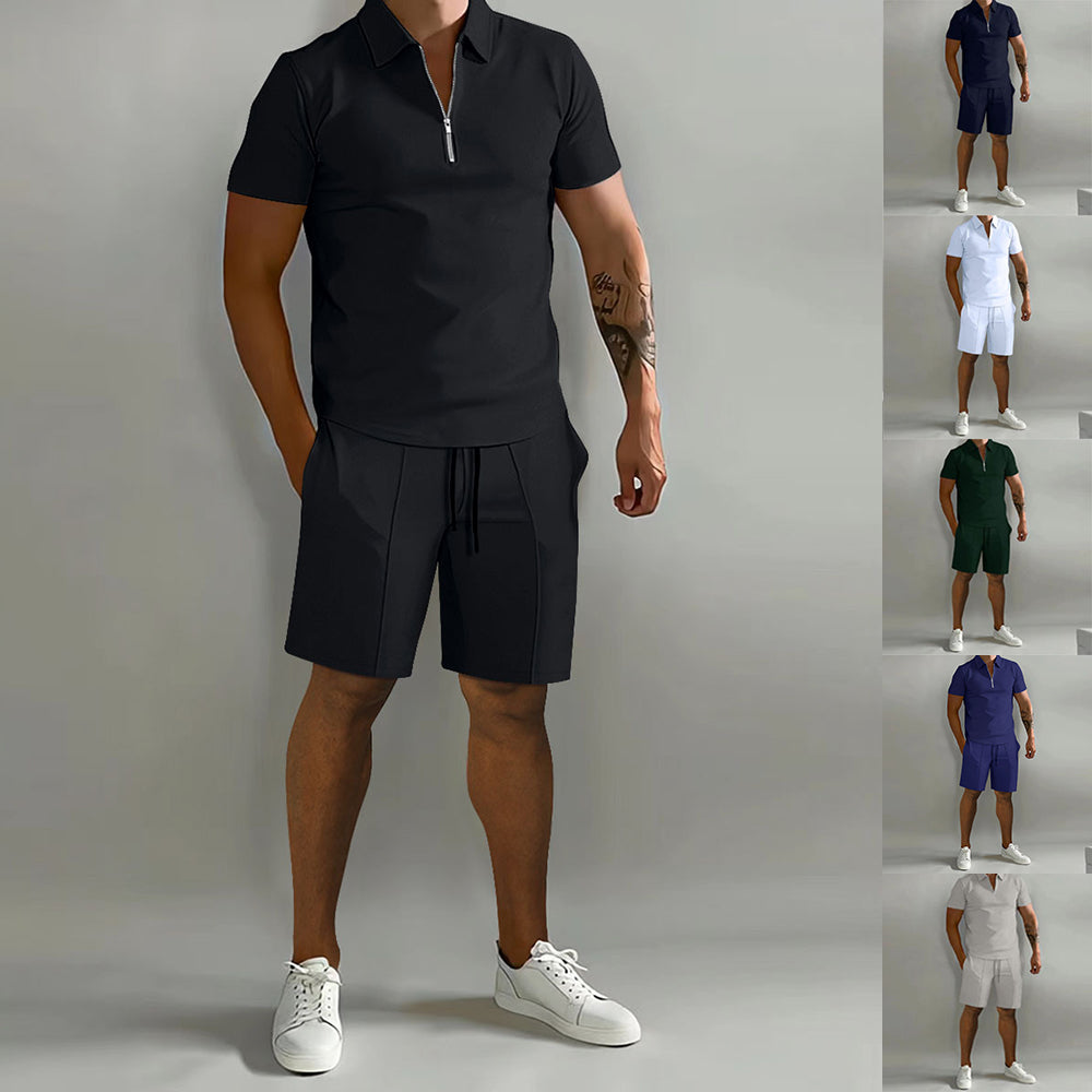 Men's Short-Sleeve Polo Shirt and Drawstring Shorts Set