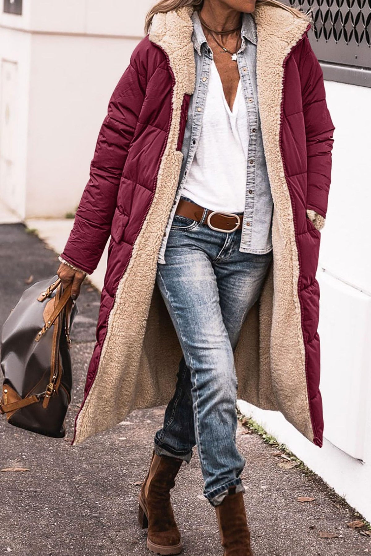 Women's Reversible Hooded Long Coat (photo 13)