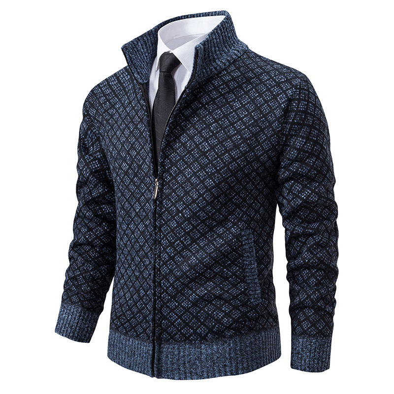 Men's Plaid Knit Zip-Up Cardigan Sweater (photo 9)