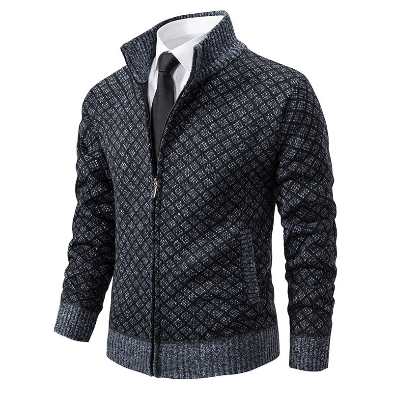 Men's Plaid Knit Zip-Up Cardigan Sweater (photo 10)
