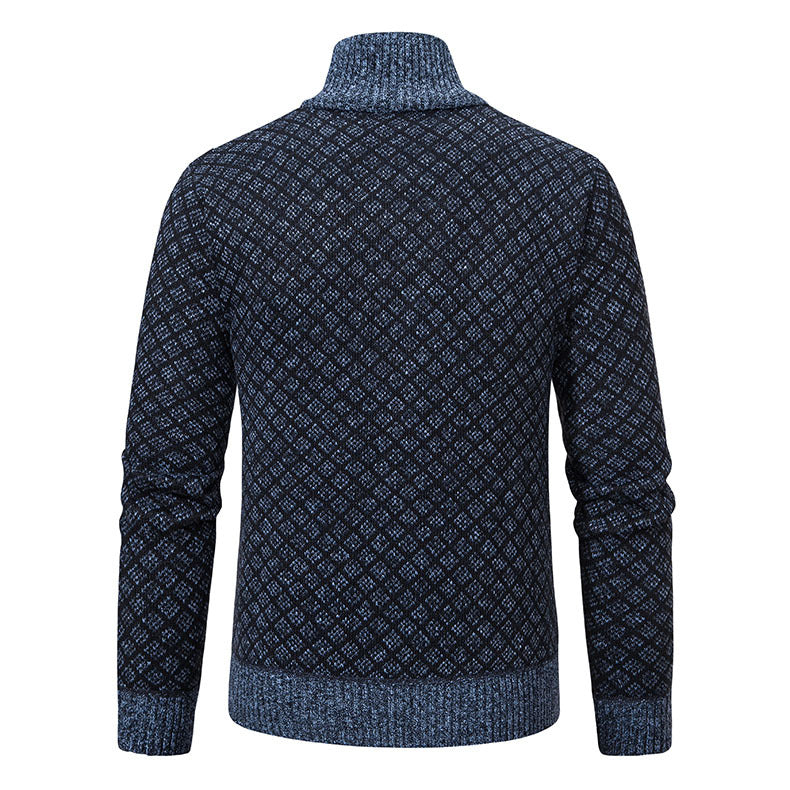 Men's Plaid Knit Zip-Up Cardigan Sweater (photo 2)