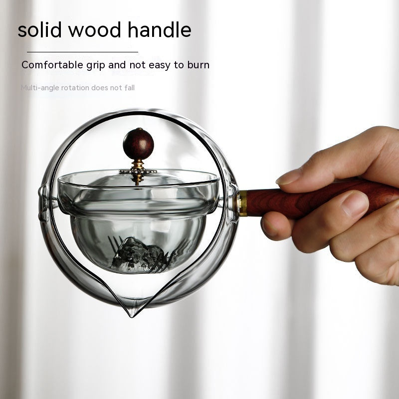 Rotating Glass Teapot with Infuser and Wooden Handle (photo 4)