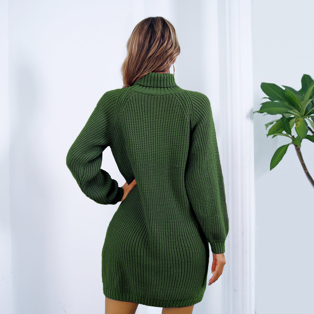 Women's Turtleneck Sweater Dress with Buttons (photo 3)