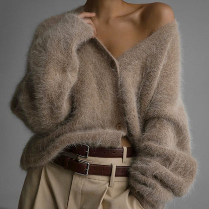 Women's Loose V-Neck Button Knit Cardigan (photo 2)