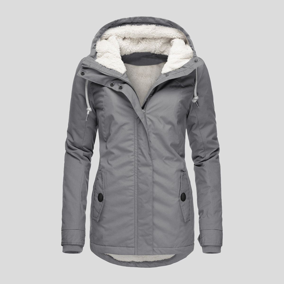 Women's Hooded Fleece Zip Jacket with Buckle (photo 16)