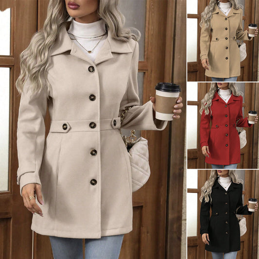 Women's Single-Breasted Lapel Mid-Length Coat