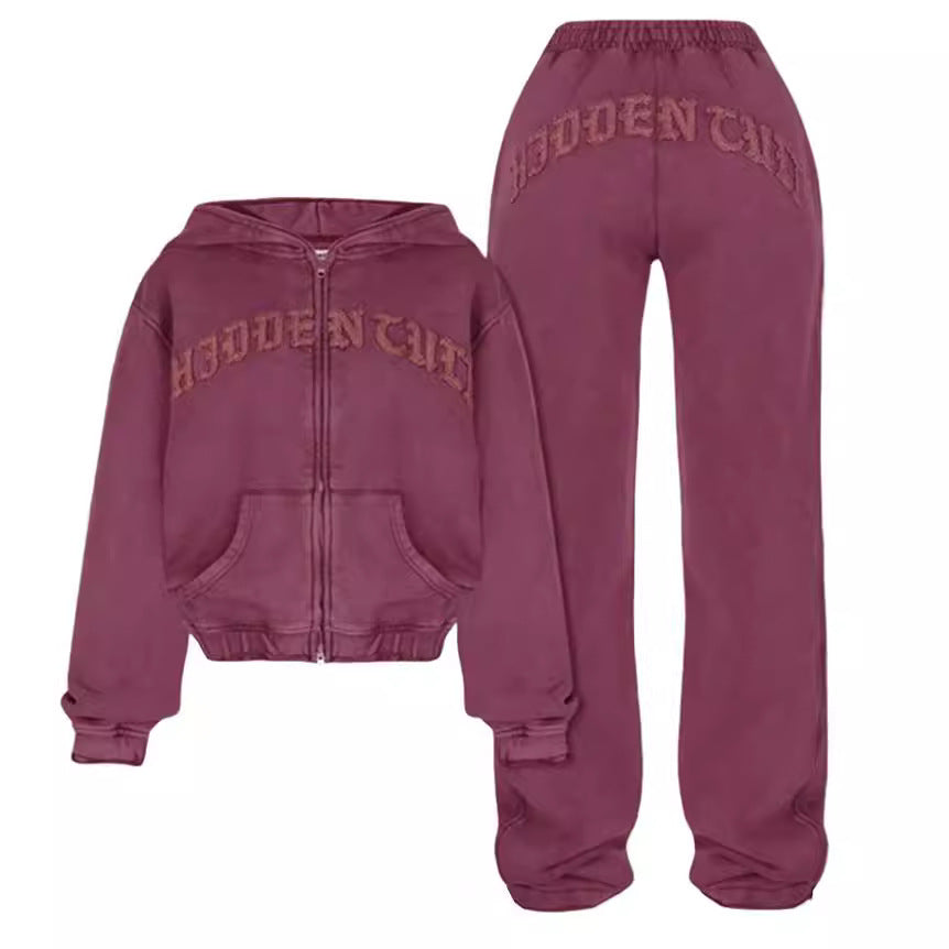 Women's Zip-Up Hooded Crop Sweatshirt and Drawstring Pants Set (photo 5)