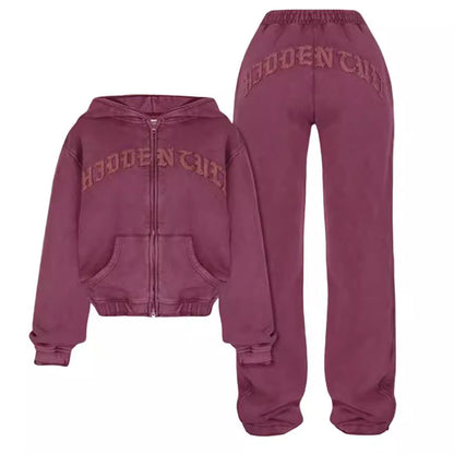 Women's Zip-Up Hooded Crop Sweatshirt and Drawstring Pants Set (photo 5)