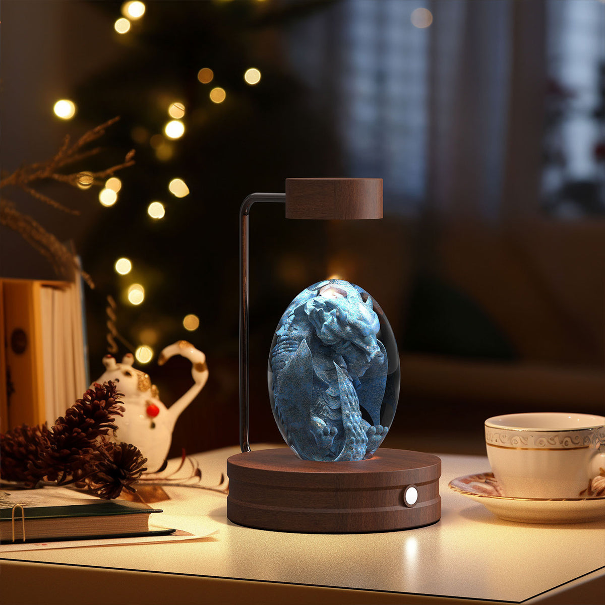 3D Engraved Crystal Ball Night Light with Wooden Base, USB (photo 8)