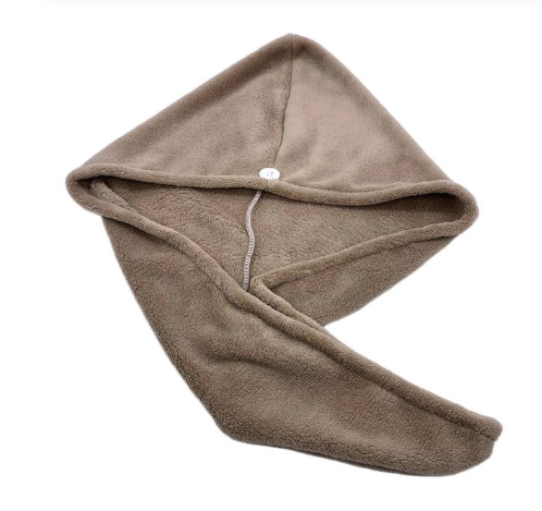 Microfiber Hair Drying Towel Cap with Button - Brown (photo 2)