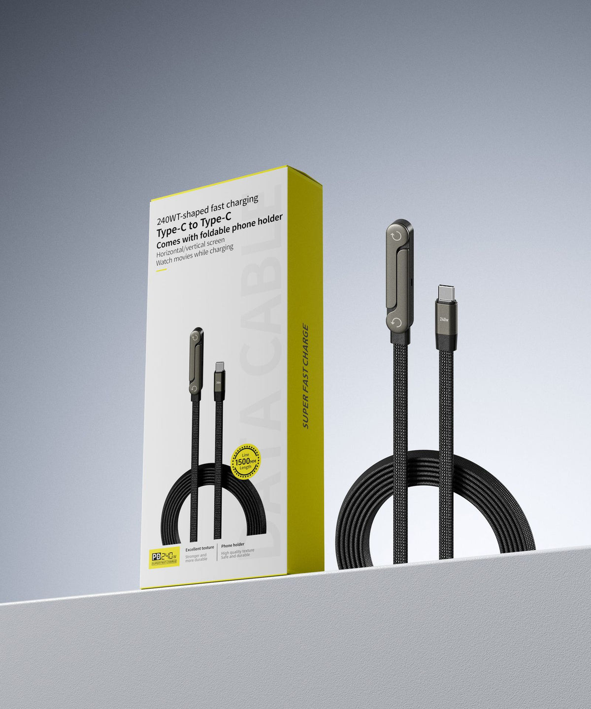 Fast-Charging USB-C Cable with Built-In Foldable Phone Stand (photo 6)