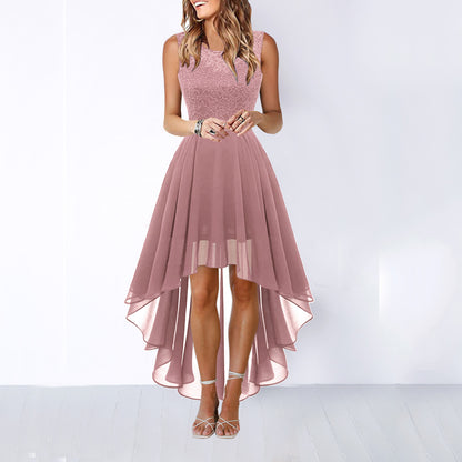 Women's Sleeveless Chiffon A-Line Dress with Lace Panels (photo 4)