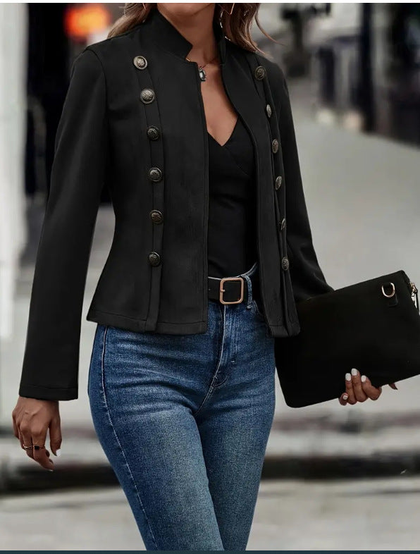 Women's Double-Breasted Short Faux Suede Jacket (photo 5)
