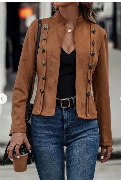 Women's Double-Breasted Short Faux Suede Jacket (photo 6)