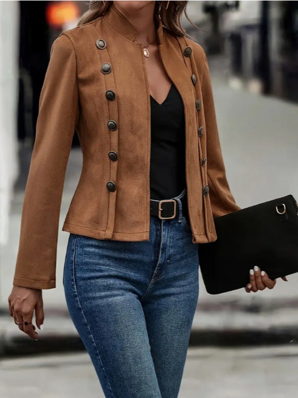 Women's Double-Breasted Short Faux Suede Jacket (photo 3)