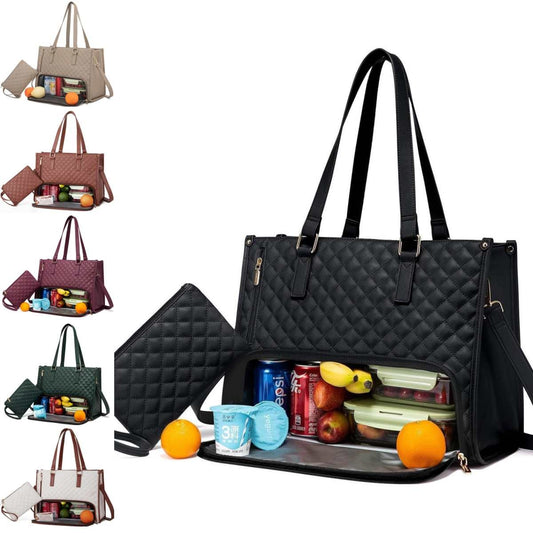 Quilted Insulated Lunch Tote and Laptop Bag with Wallet