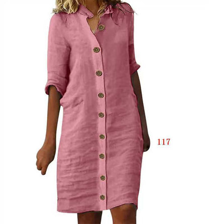 Women's Half-Sleeve V-Neck Button-Front Shirt Dress (photo 20)
