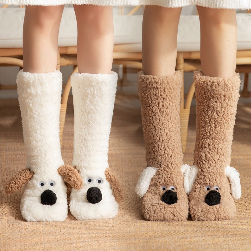 Women's Cartoon Dog Plush Floor Socks