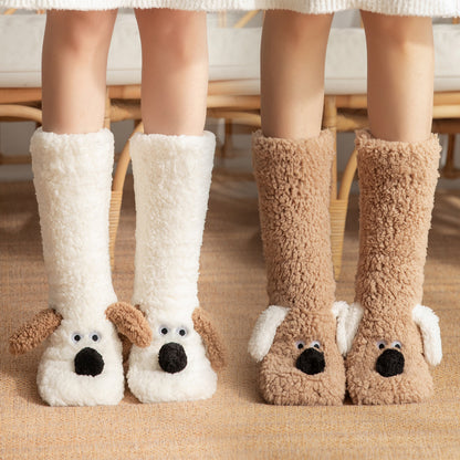 Women's Cartoon Dog Plush Floor Socks