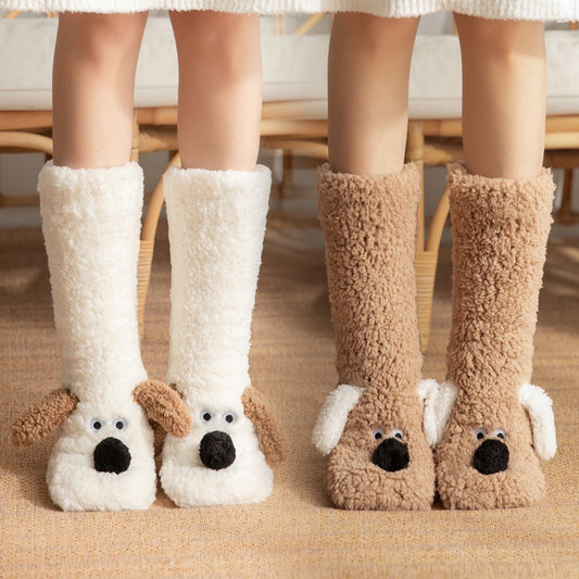 Women's Cartoon Dog Plush Floor Socks