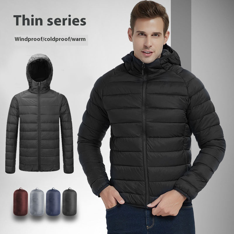 Men's Lightweight Padded Jacket, Hooded or Stand Collar