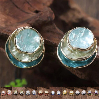 Enamel Round Geometric Earrings