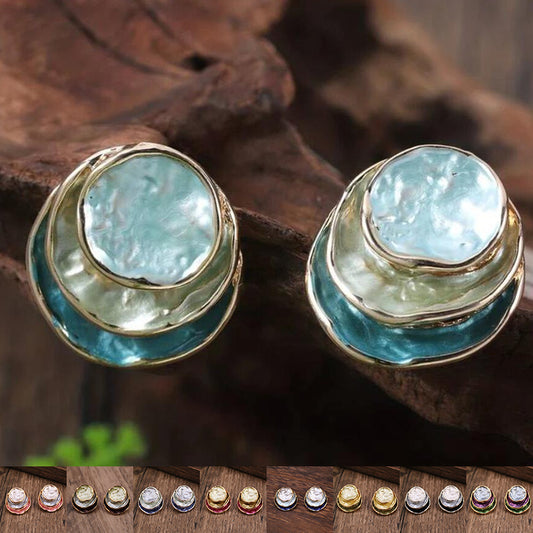 Enamel Round Geometric Earrings