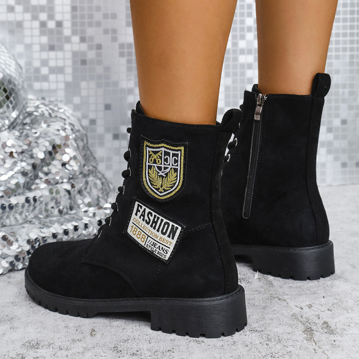 Women's Lace-Up Chunky Heel Ankle Boots (photo 4)