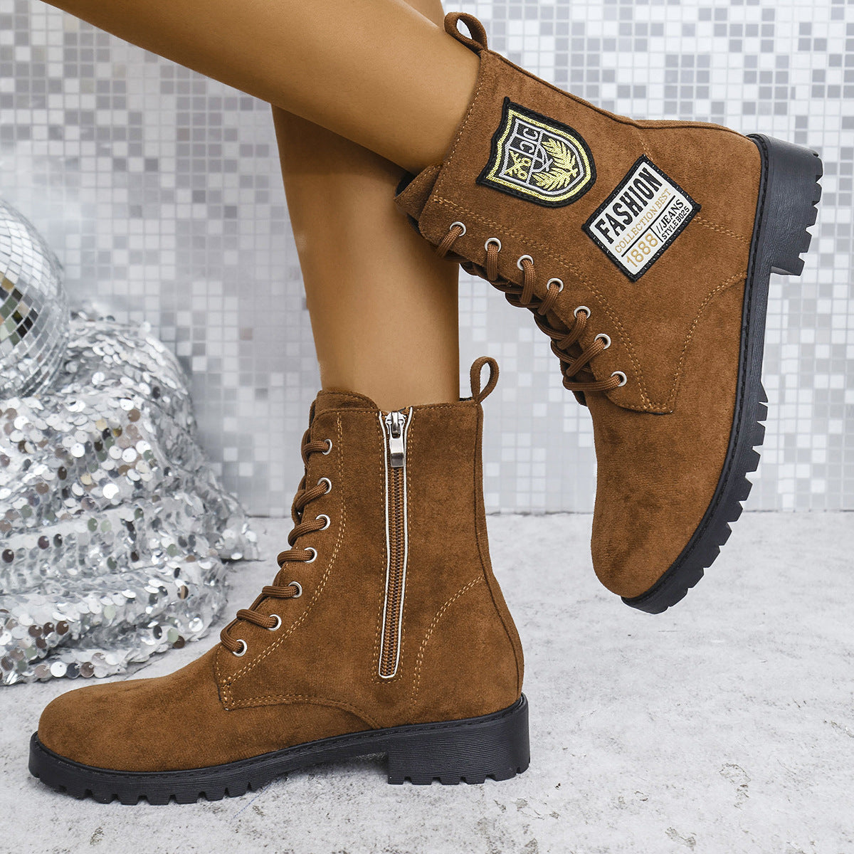 Women's Lace-Up Chunky Heel Ankle Boots (photo 5)