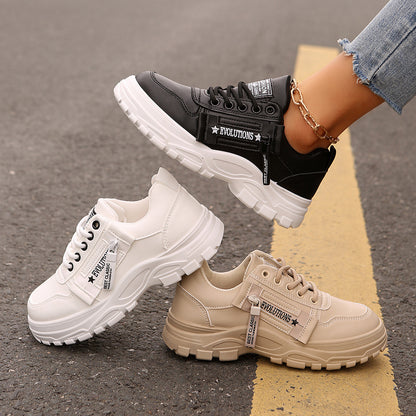 Women's Chunky Sole Lace-Up Sneakers with Side Zipper (photo 4)
