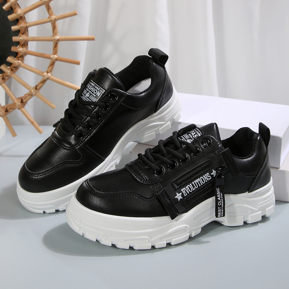 Women's Chunky Sole Lace-Up Sneakers with Side Zipper (photo 9)