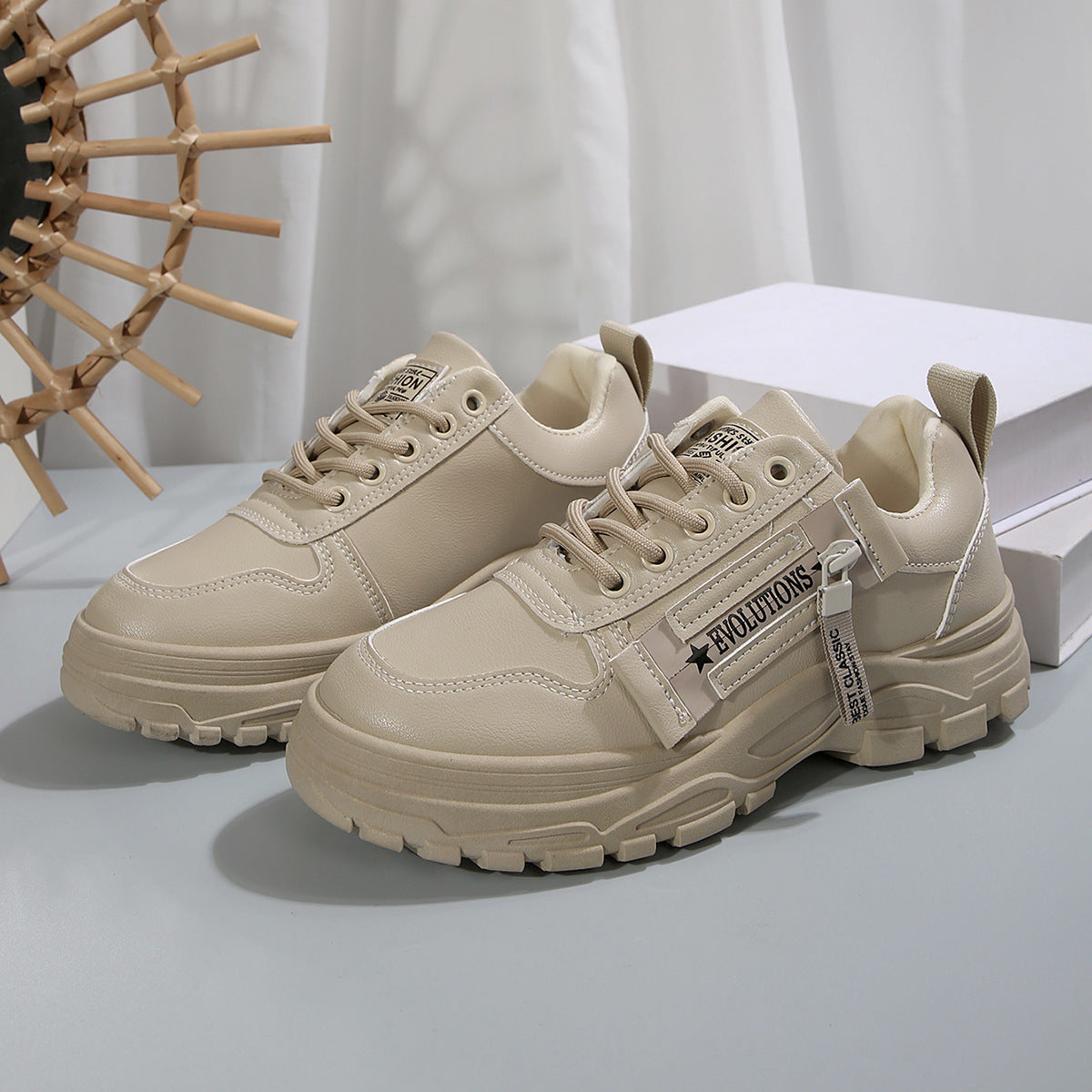 Women's Chunky Sole Lace-Up Sneakers with Side Zipper (photo 8)